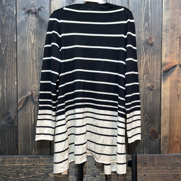 J. McLaughlin Merino Wool Cardigan M Black Cream Striped Long Open Soft Stretch - Picture 5 of 10